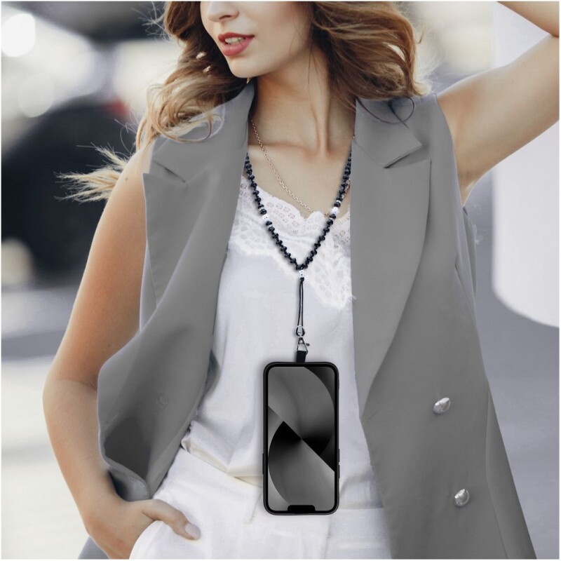 Cordon tour de cou, pendentif téléphone - CRYSTAL DIAMOND / longueur cordon 74 cm  / pour tour de cou - noir – Image 8