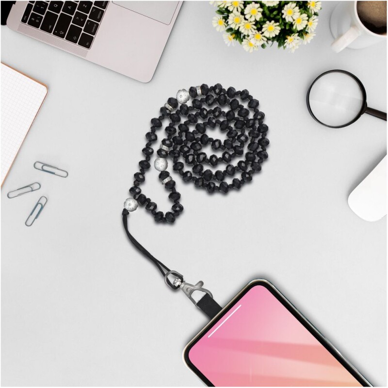 Cordon tour de cou, pendentif téléphone - CRYSTAL DIAMOND / longueur cordon 74 cm  / pour tour de cou - noir – Image 7