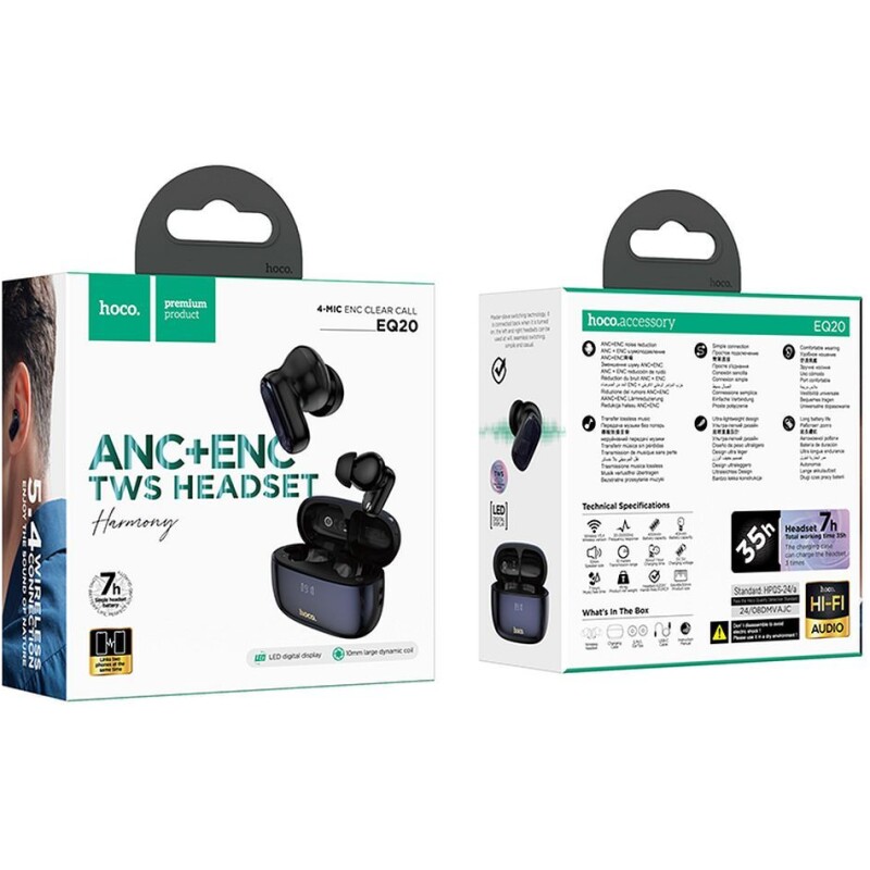 écouteurs bluetooth sans fil HOCO EQ20 noir – Image 2
