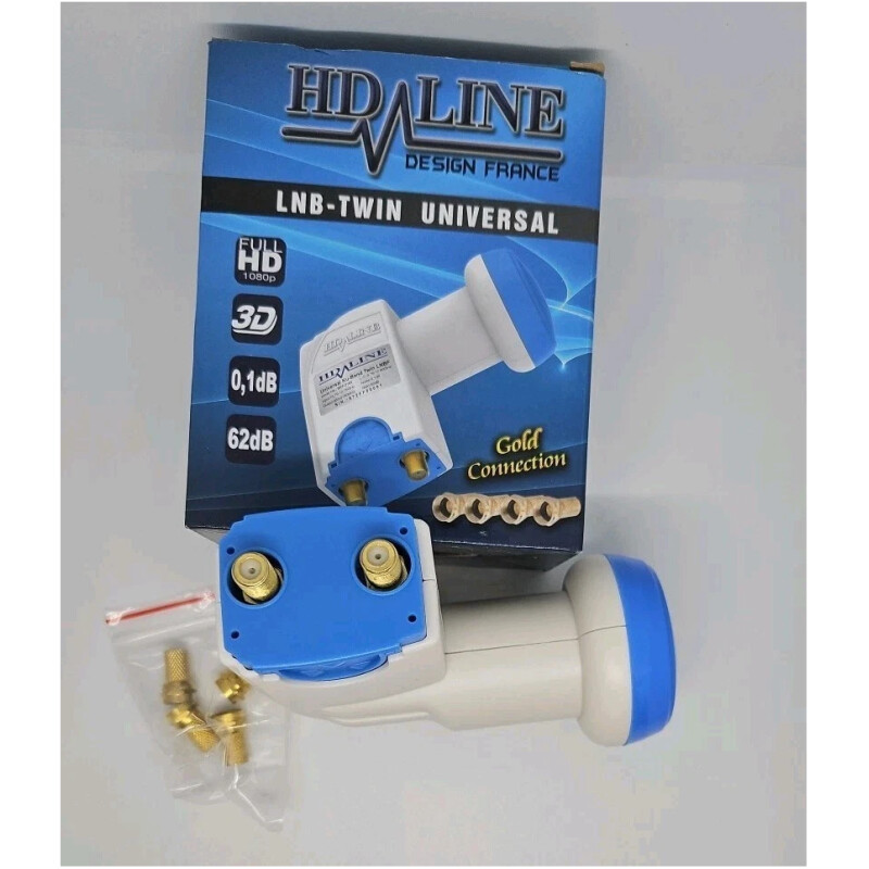 LNB Twin Tête Universelle 0,1 dB Gain 62 dB Full HD 3D Ultra HD 4K Gold