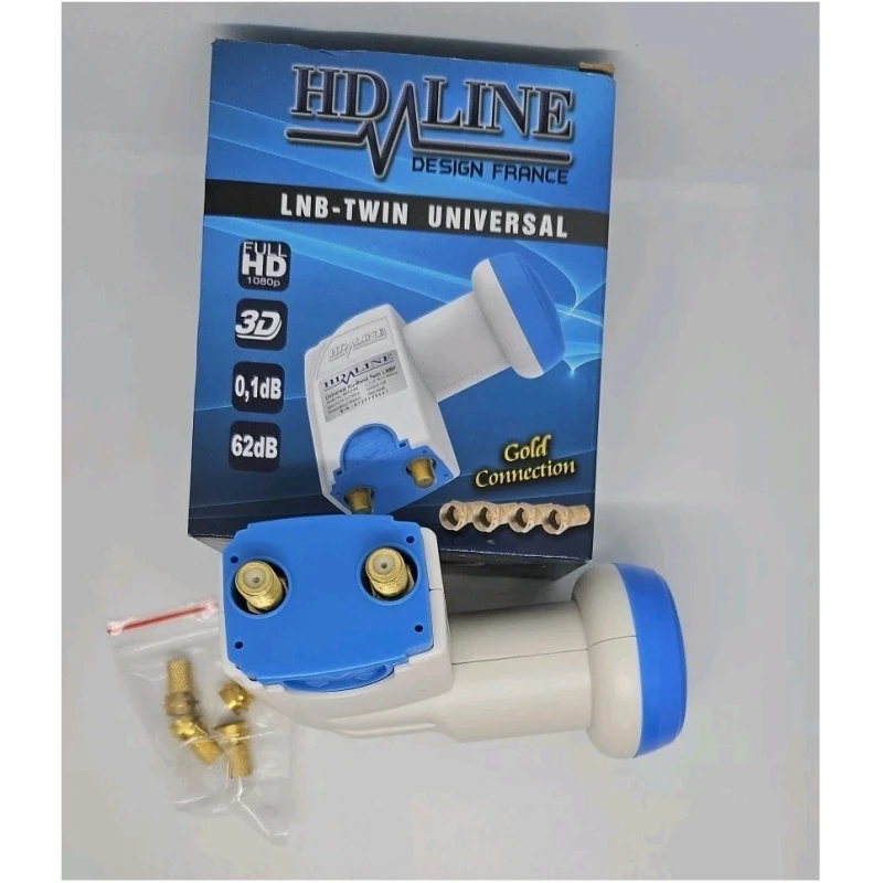 LNB Twin Tête Universelle 0,1 dB Gain 62 dB Full HD 3D Ultra HD 4K Gold