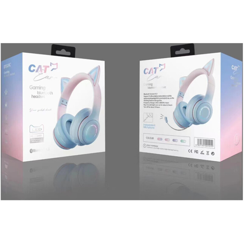 Casque sans Fil Bluetooth Réglable avec Oreilles de Chat LED & Micro – Image 9