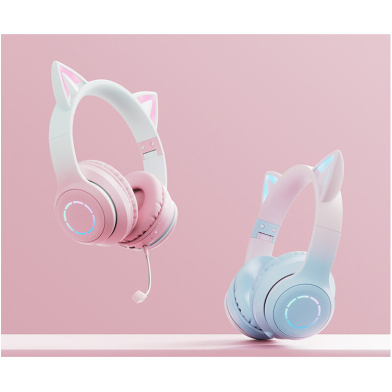 Casque sans Fil Bluetooth Réglable avec Oreilles de Chat LED & Micro – Image 8