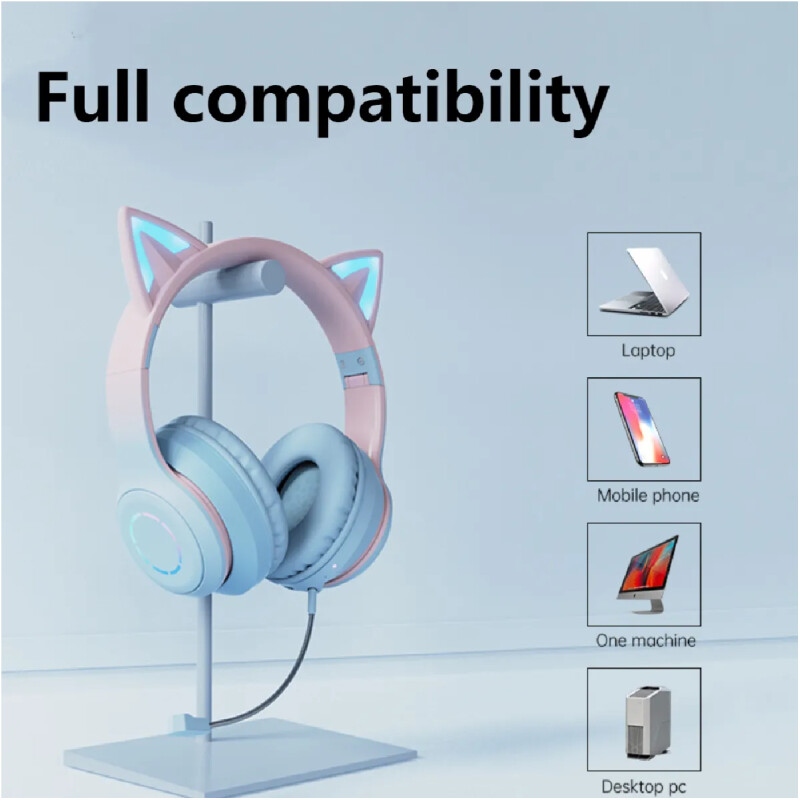 Casque sans Fil Bluetooth Réglable avec Oreilles de Chat LED & Micro – Image 5