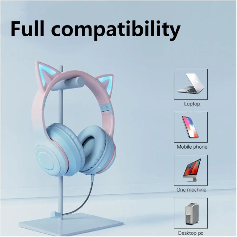 Casque sans Fil Bluetooth Réglable avec Oreilles de Chat LED & Micro - Image 5