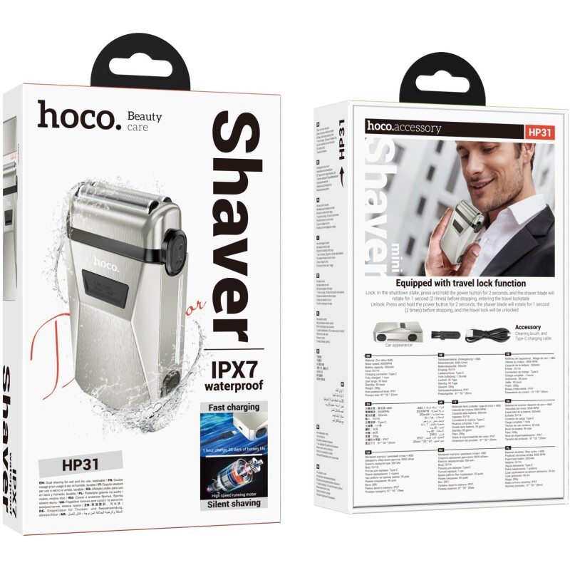 Rasoir electrique 2 lames rechargeable ZINC ALU imperméable Waterproof Hoco HP31 – Image 5