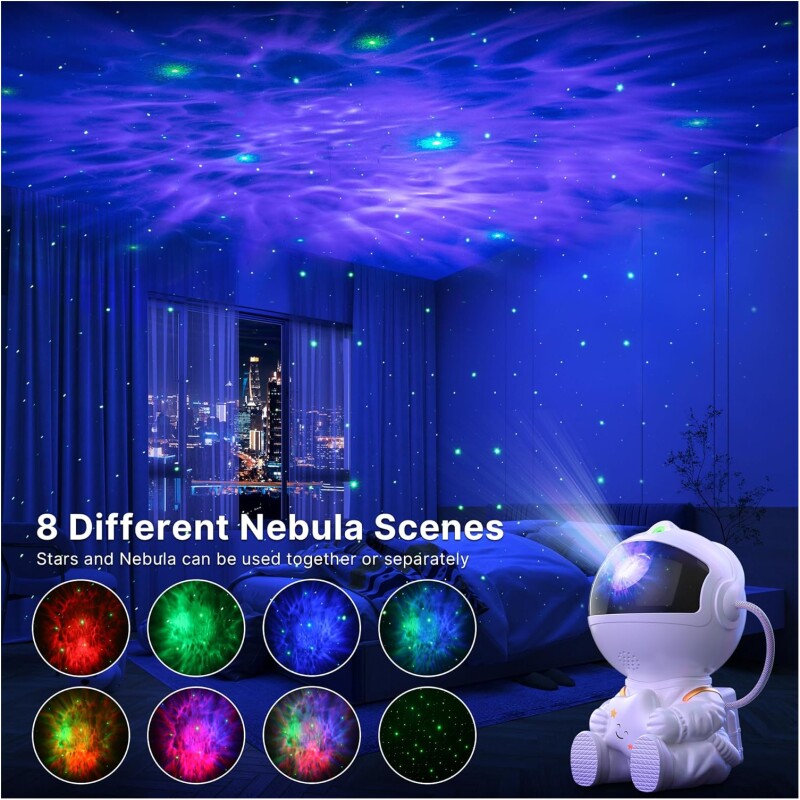 Lampe projection laser astronaute assis + nebuleuse & étoiles avec telecommande – Image 3