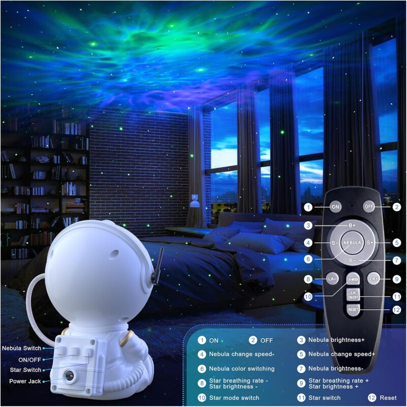 Lampe projection laser astronaute assis + nebuleuse & étoiles avec telecommande – Image 5
