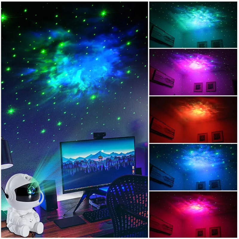 Lampe projection laser astronaute assis + nebuleuse & étoiles avec telecommande – Image 6
