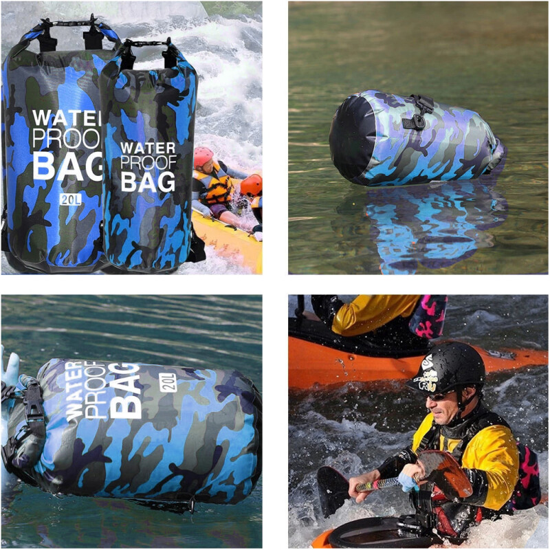 Sac Étanche 5L Dry Bag Nautique Sac a Dos Imperméable Bleu Camouflage