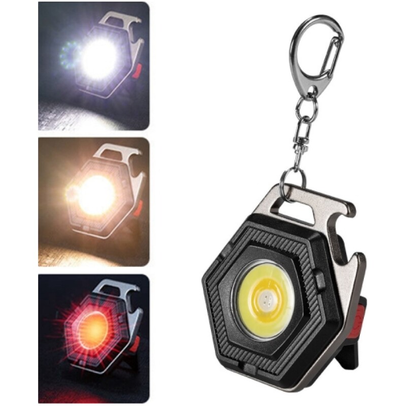 Mini lampe torche de poche  LED COB surpuissante porte clés décapsuleur aimanté