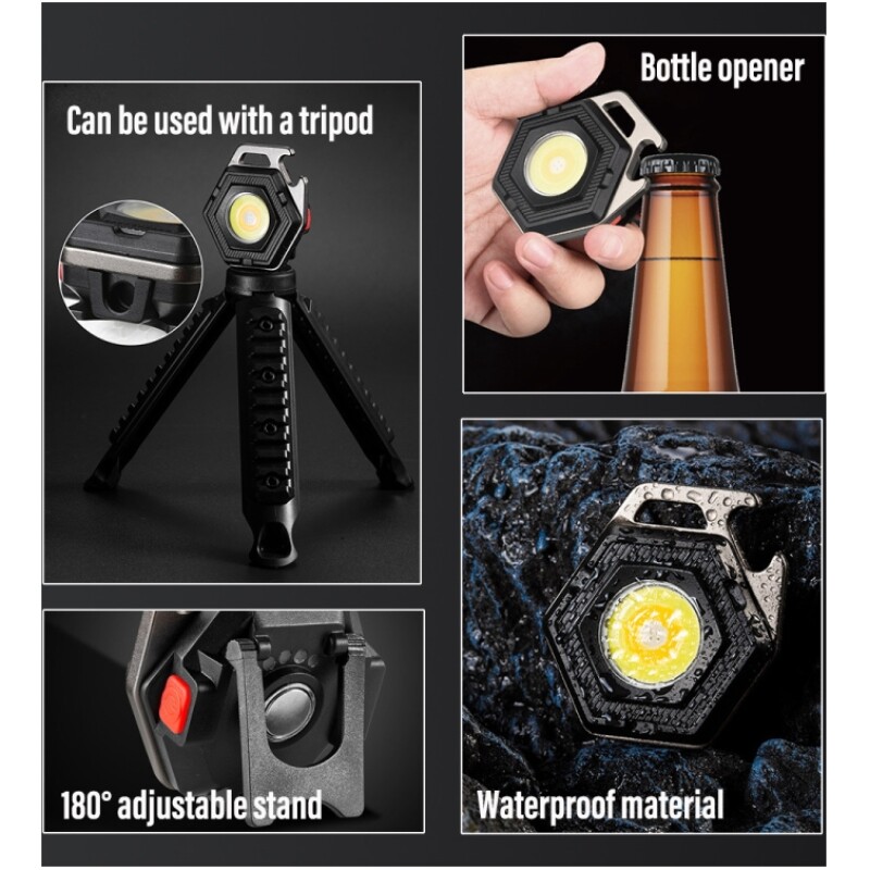 Mini lampe torche de poche  LED COB surpuissante porte clés décapsuleur aimanté – Image 5